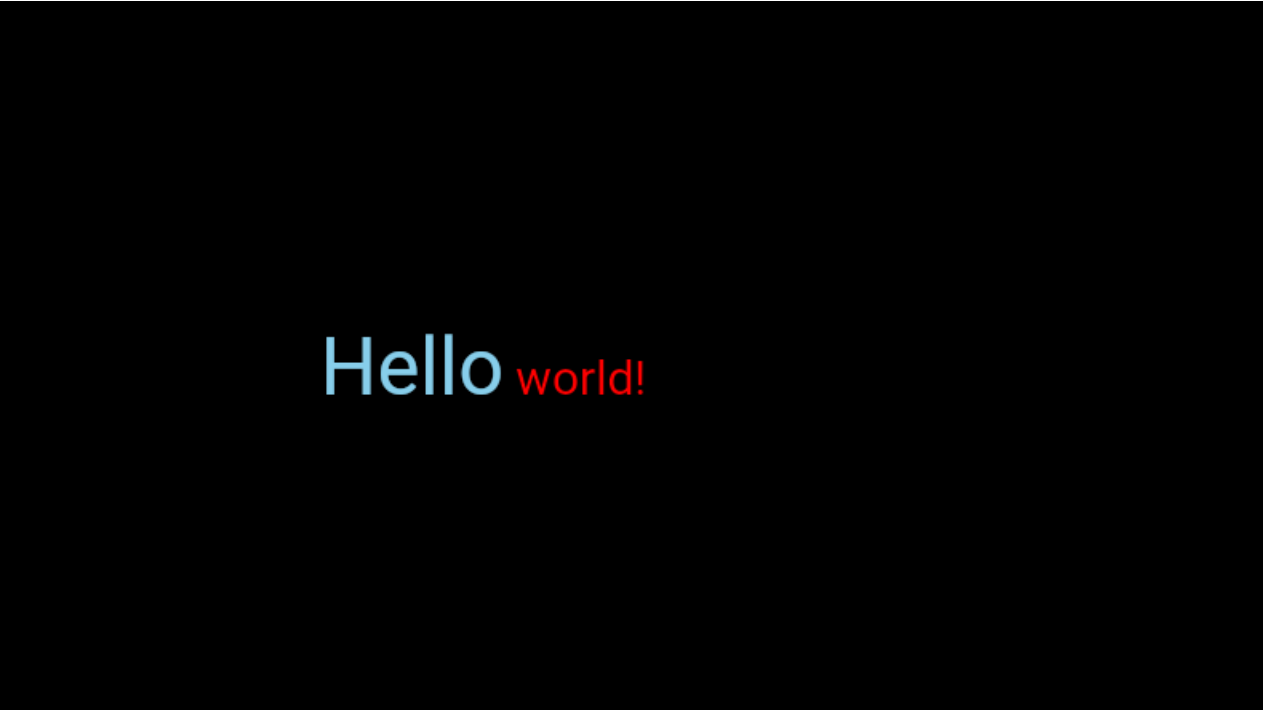 The demonstration of the TextGroup component, the sky blue "Hello" and the red " world!"